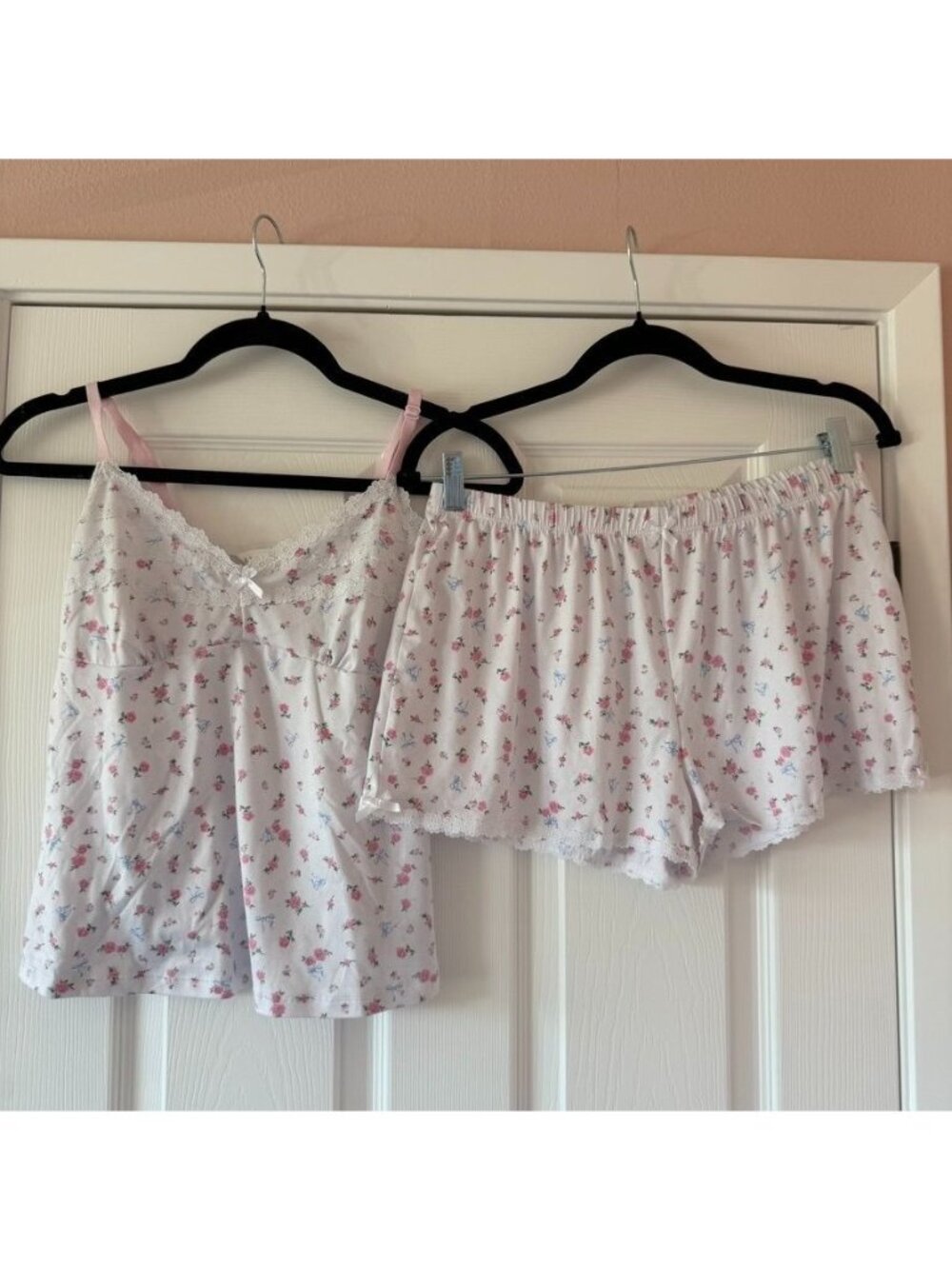 Ditsy Floral Lace Trim Cami Shorts Pajama PJ Set Size Medium Cottagecore Coquett